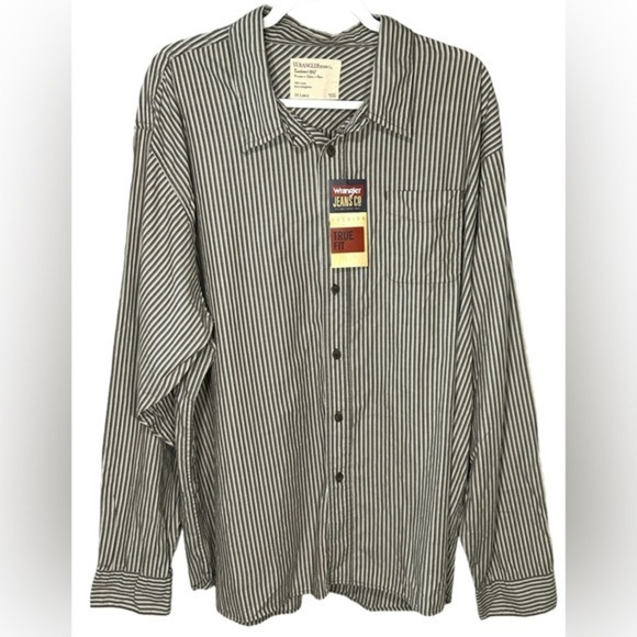 Wrangler Premium Button Shirt Mens Size 3XL Long Sleeve‎ Black Tan Stripe - Picture 1 of 6